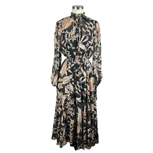 KEEPSAKE THE LABEL Black Fern Floral Printed Midi Dress Women's Size XS US 0-2 - Picture 1 of 10